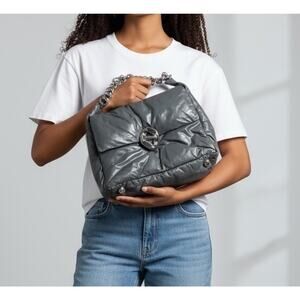 Rebecca Minkoff Puffy Leather Shoulder Bag Gray Chain Strap Pillow Purse